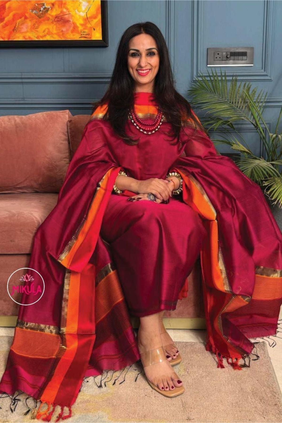 Maheshwari silk by cotton kurta dupatta set